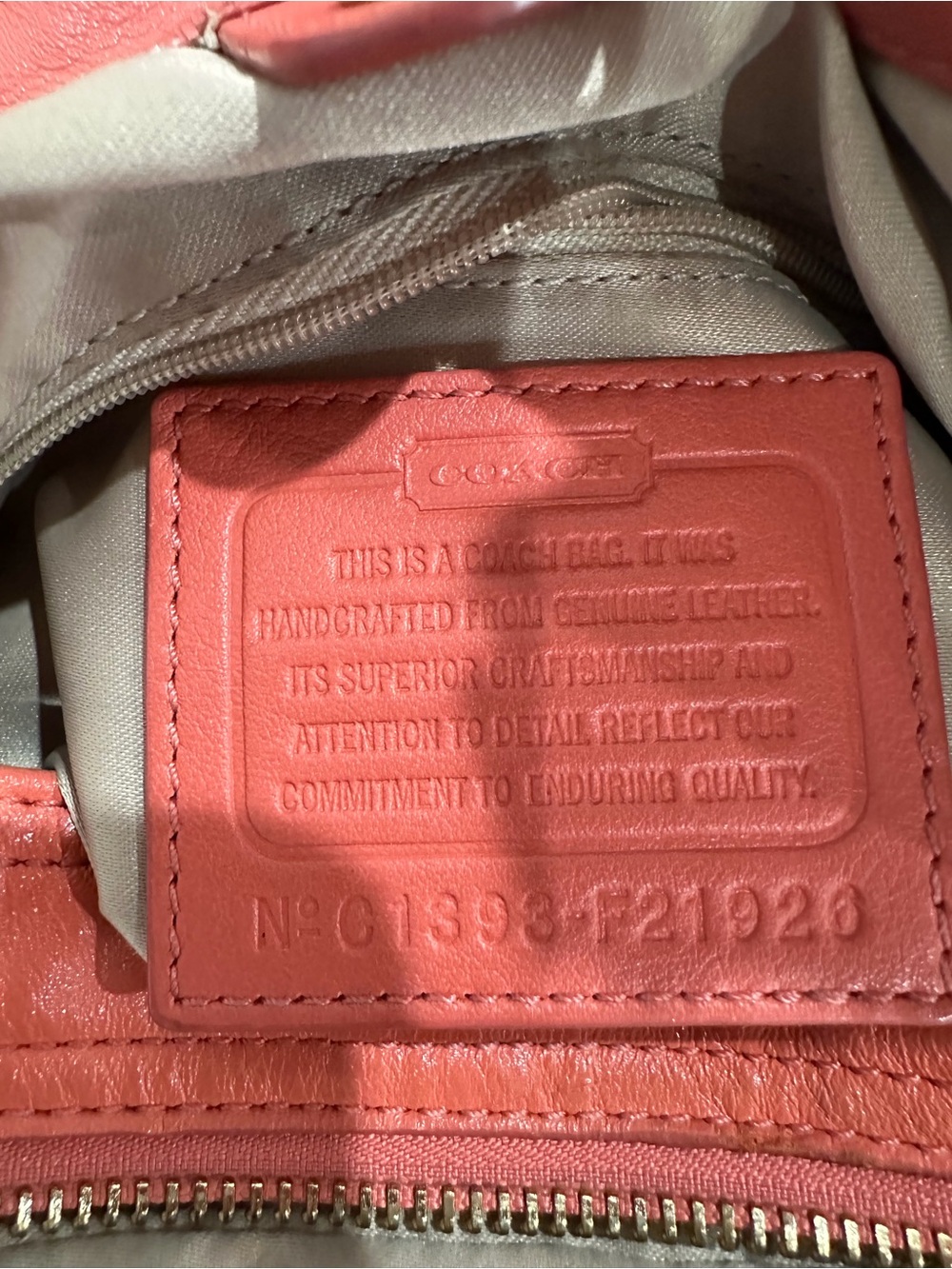 Coach Coral-Orange Leather Shoulder Bag with Gold Hardware - Picture 3 of 7